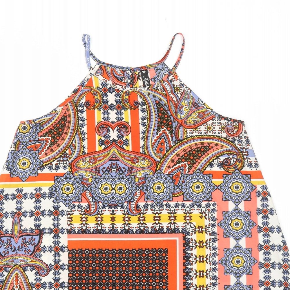 Influence Womens Orange Geometric Polyester Trapeze & Swing Size 10 Round Neck Pullover