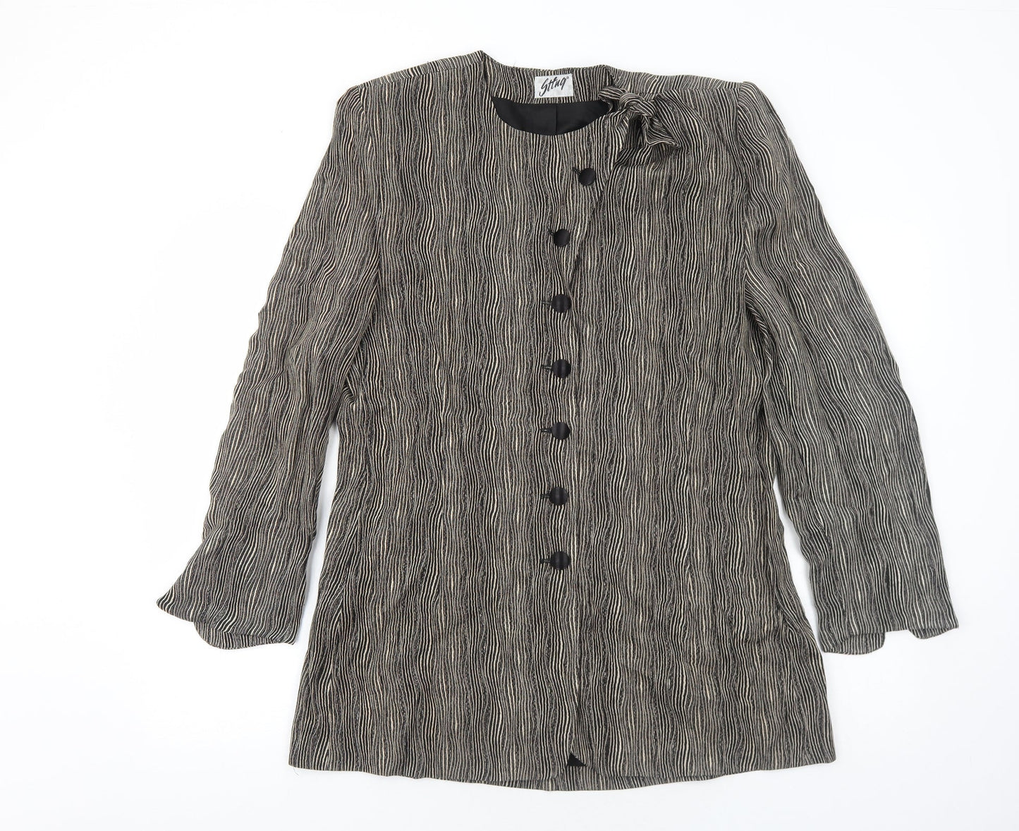 Sting Womens Black Geometric Jacket Blazer Size M Button