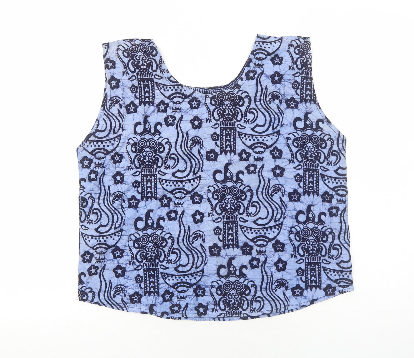 Preworn Womens Blue Geometric Cotton Basic Tank Size M Round Neck