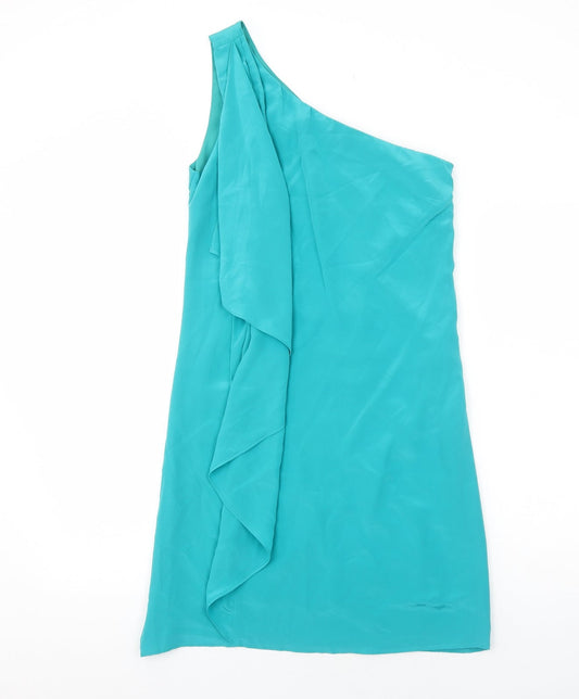 Oasis Womens Blue Polyester A-Line Size 10 One Shoulder Zip