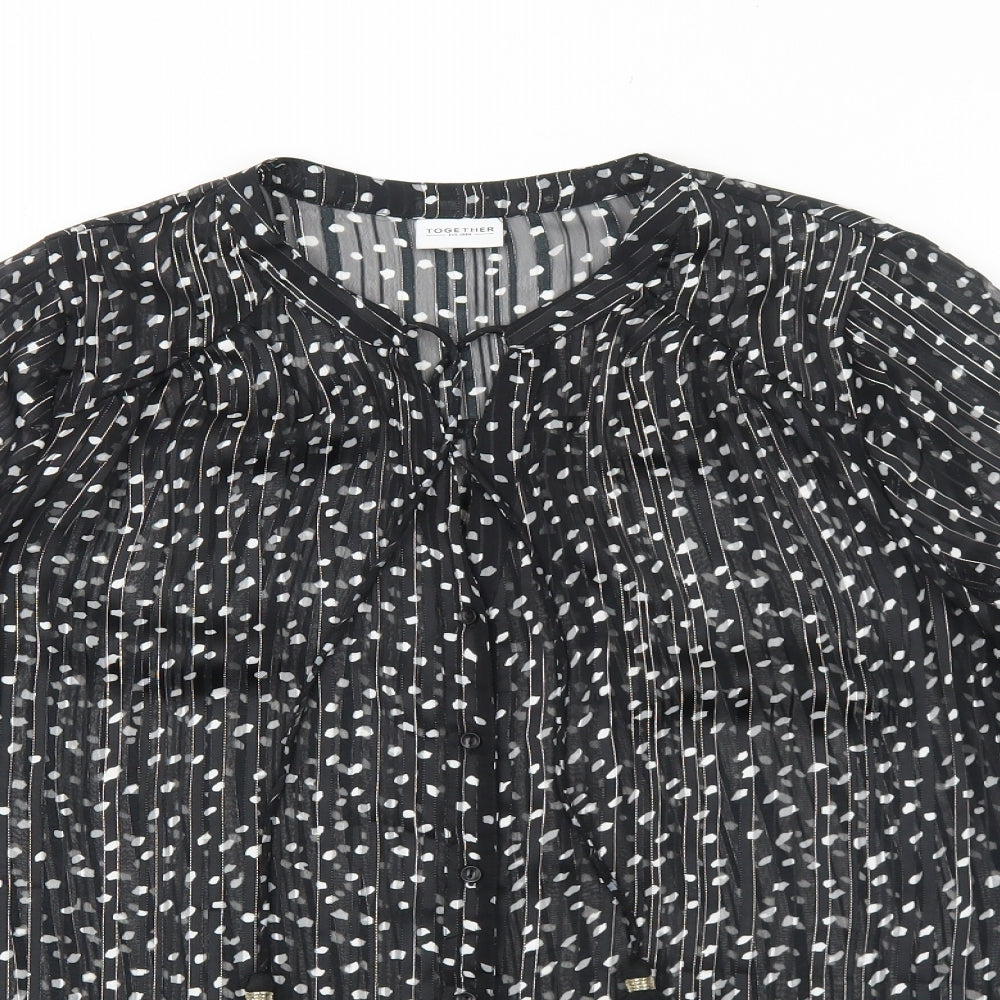 Together Womens Black Geometric Polyester Basic Blouse Size 12 Round Neck