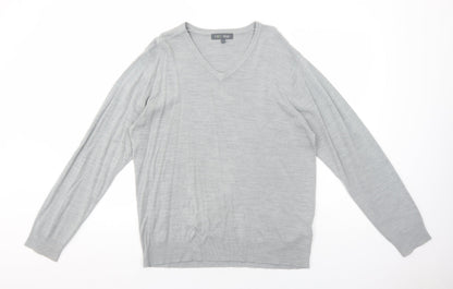 Marks & Spencer Mens Grey V-Neck Acrylic Pullover Jumper Size L Long Sleeve