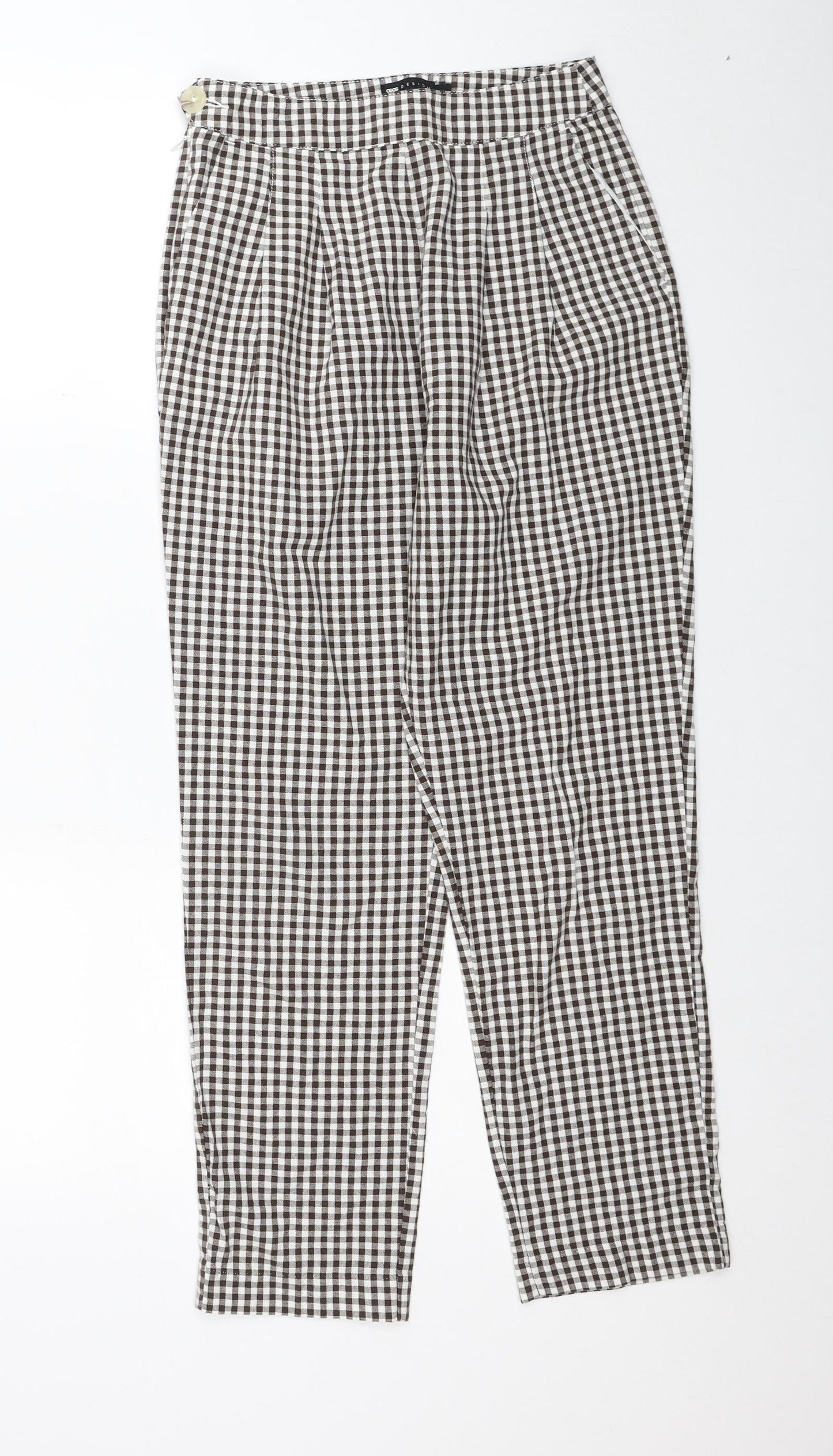 ASOS Womens Brown Check Cotton Trousers Size 6 Regular Zip