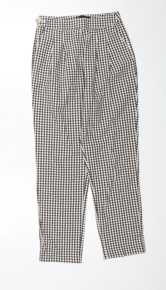 ASOS Womens Brown Check Cotton Trousers Size 6 Regular Zip