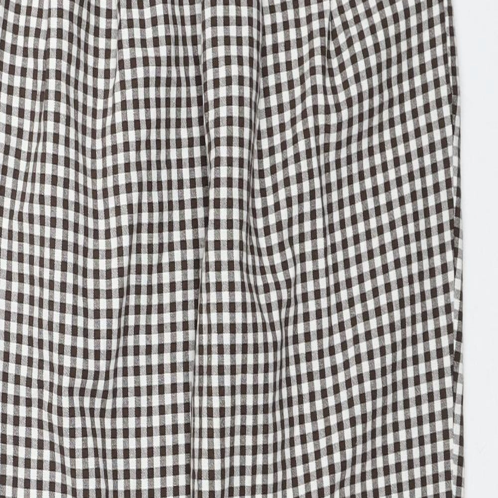 ASOS Womens Brown Check Cotton Trousers Size 6 Regular Zip