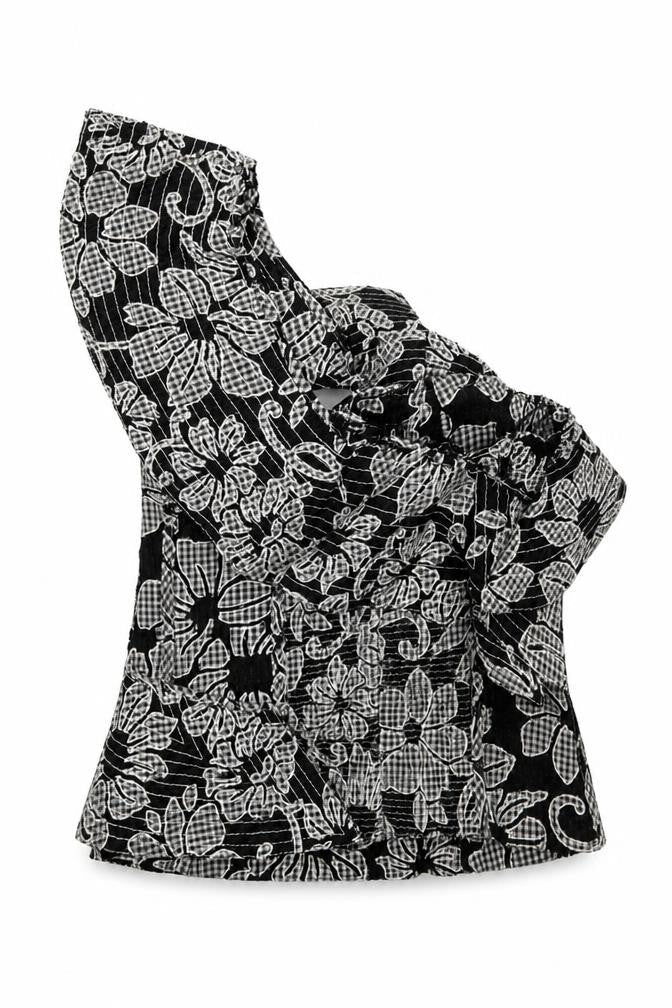 Zara Womens Beige Floral Polyester Basic Blouse Size S One Shoulder