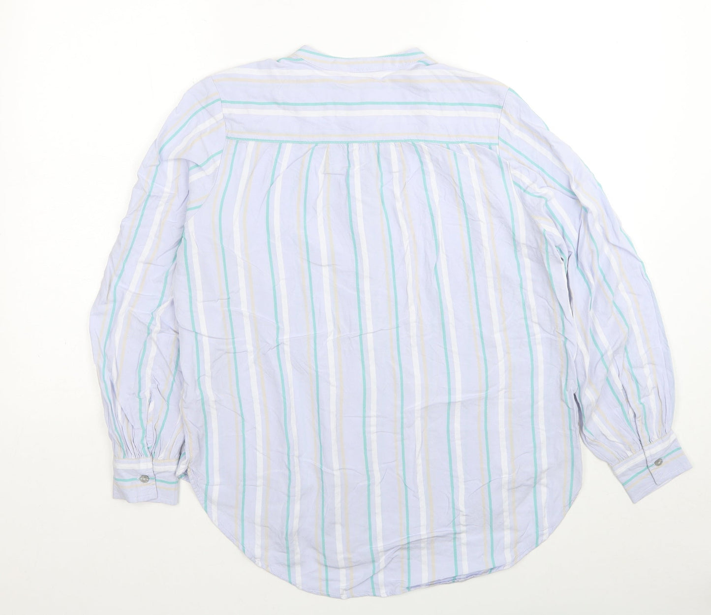 Marks and Spencer Womens Blue Striped Viscose Basic Button-Up Size 10 Round Neck
