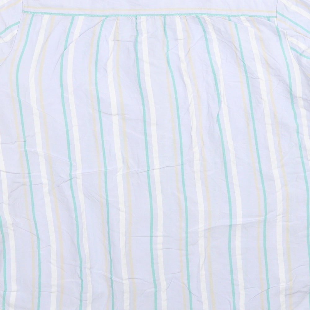 Marks and Spencer Womens Blue Striped Viscose Basic Button-Up Size 10 Round Neck