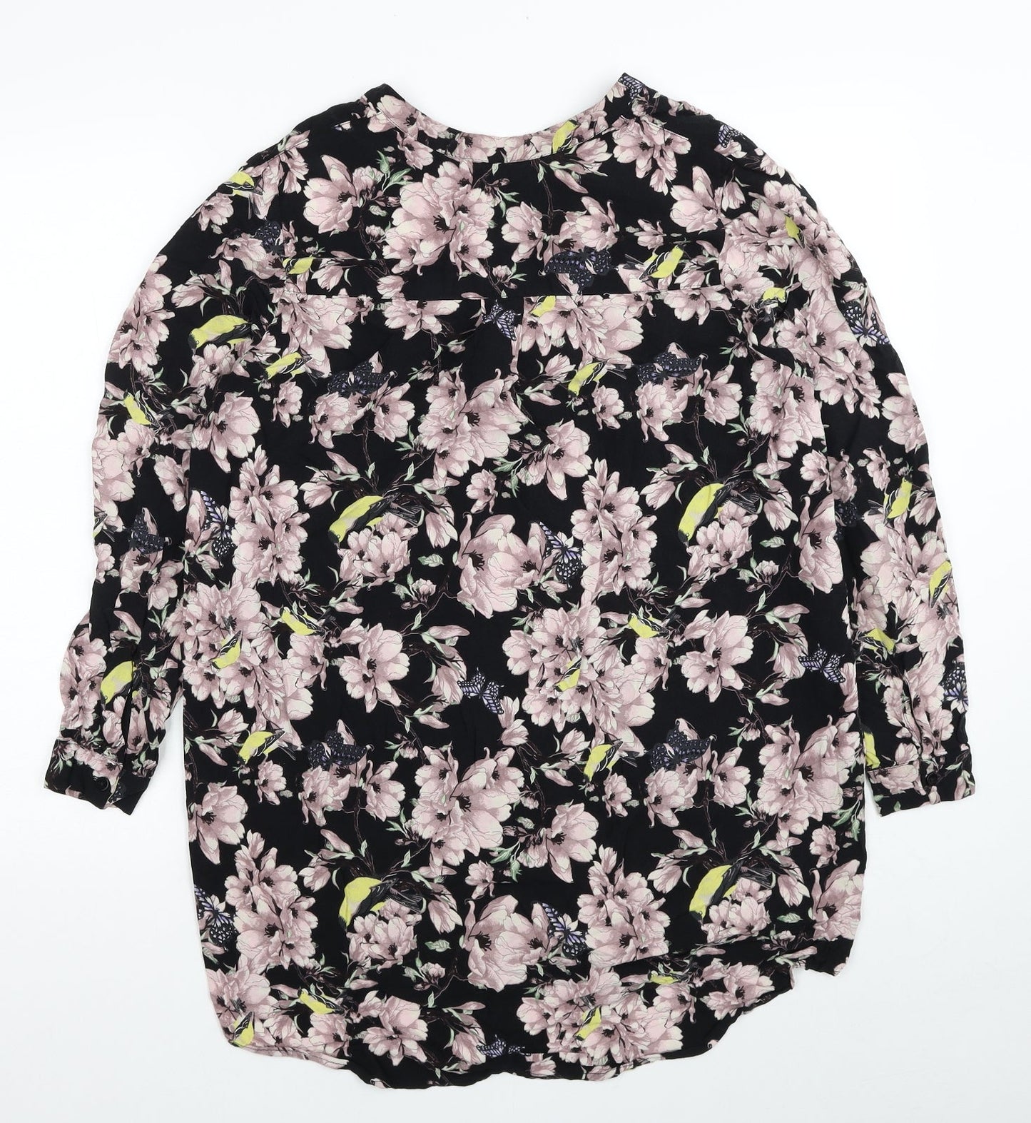 H&M Womens Multicoloured Floral Viscose Basic Button-Up Size 8 V-Neck