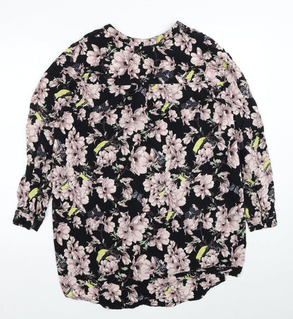 H&M Womens Multicoloured Floral Viscose Basic Button-Up Size 8 V-Neck