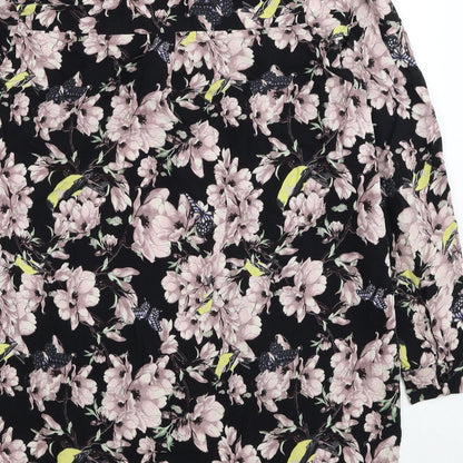 H&M Womens Multicoloured Floral Viscose Basic Button-Up Size 8 V-Neck