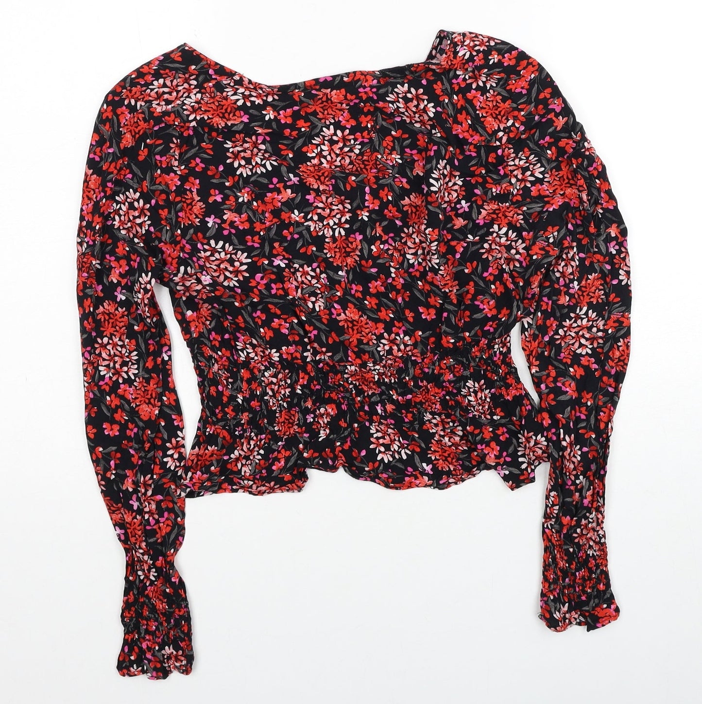 Topshop Womens Red Floral Viscose Basic Blouse Size 12 V-Neck
