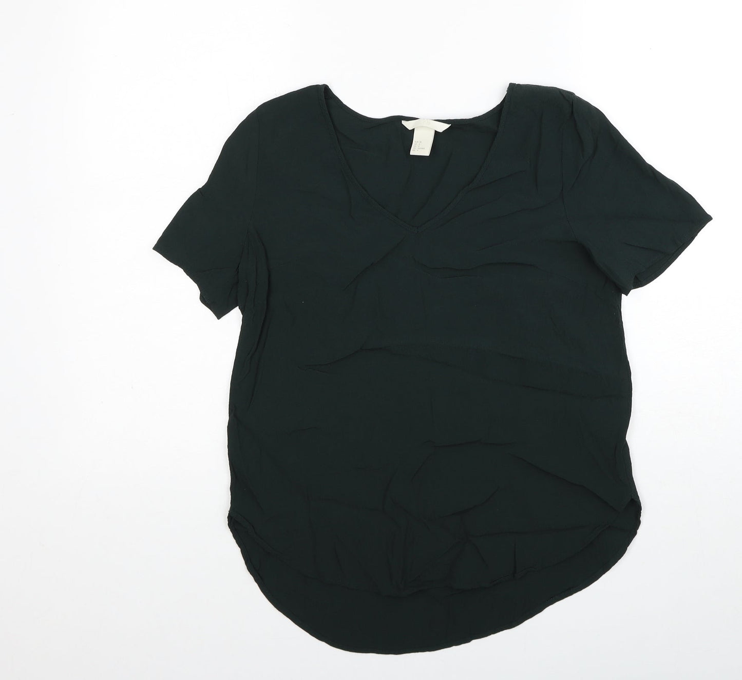 H&M Womens Green Viscose Basic Blouse Size 8 V-Neck