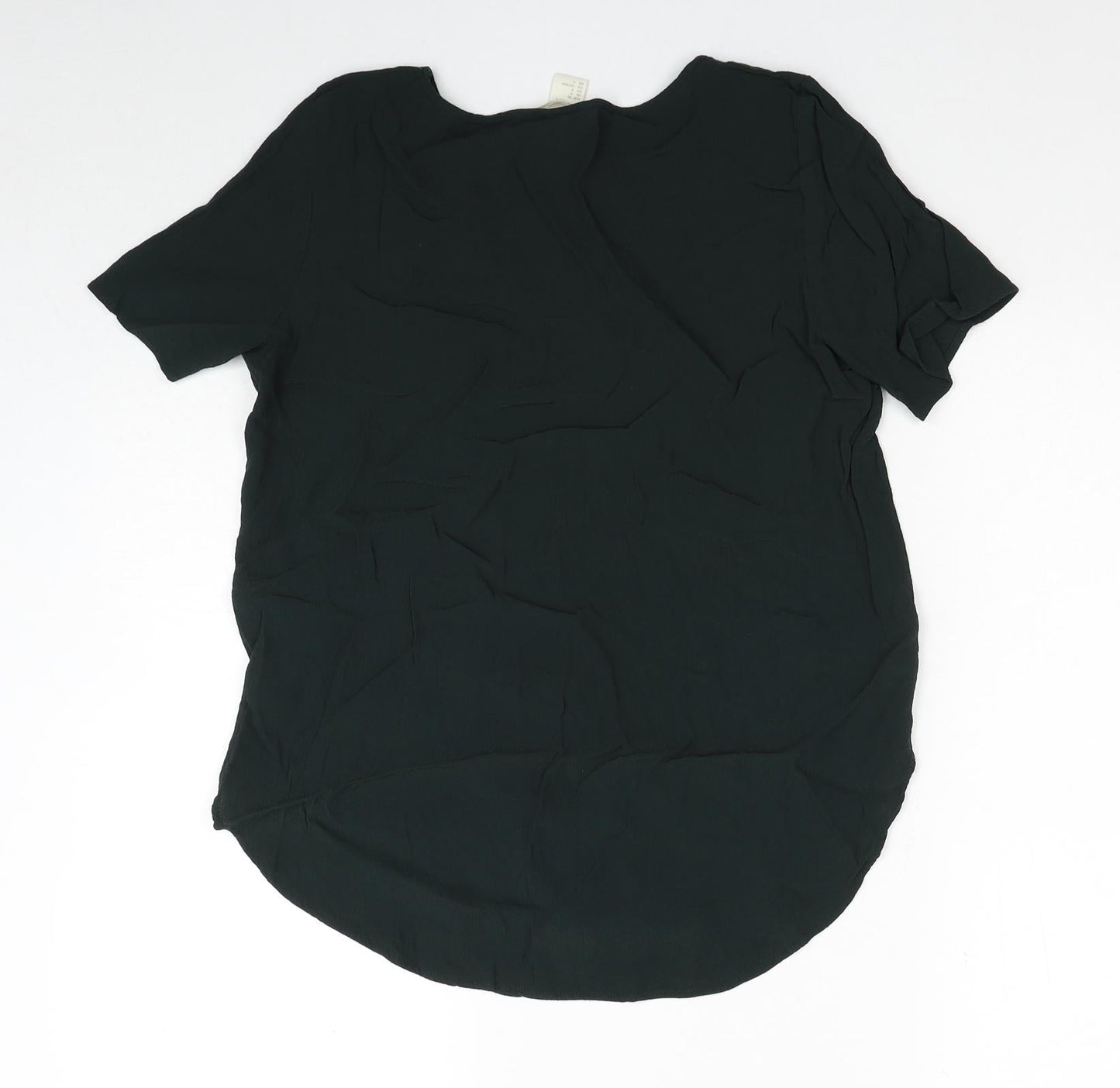 H&M Womens Green Viscose Basic Blouse Size 8 V-Neck