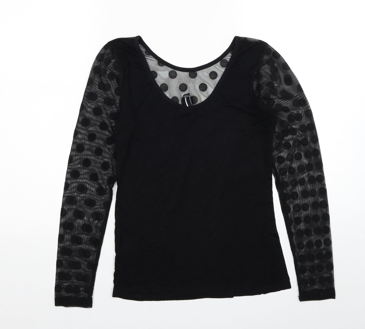 Izabel Womens Black Polka Dot Polyester Basic Blouse Size 8 Round Neck