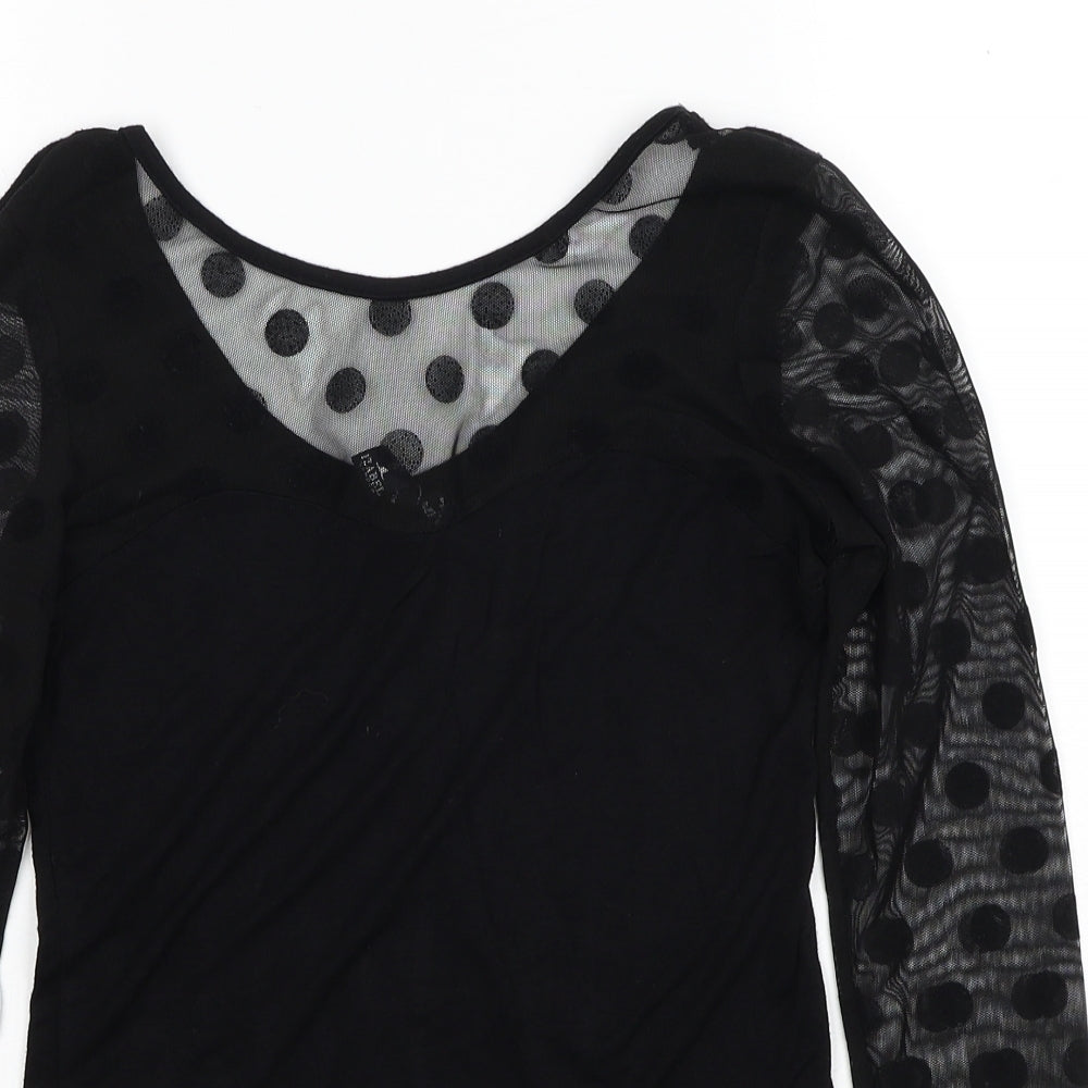 Izabel Womens Black Polka Dot Polyester Basic Blouse Size 8 Round Neck