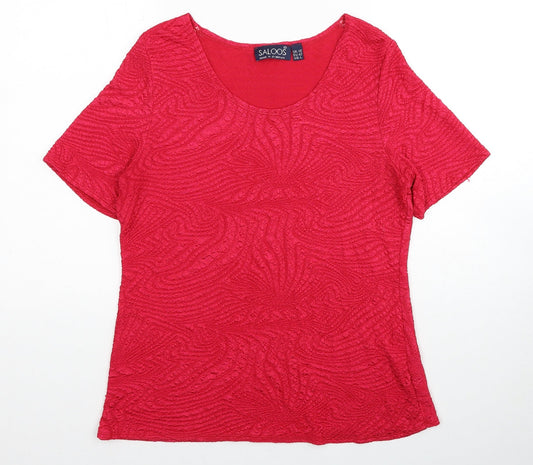 Saloos Womens Pink Geometric Polyester Basic T-Shirt Size 16 Scoop Neck