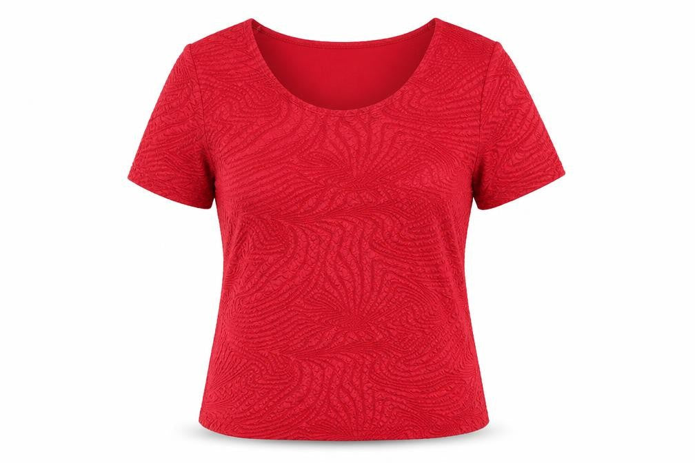 Saloos Womens Pink Geometric Polyester Basic T-Shirt Size 16 Scoop Neck