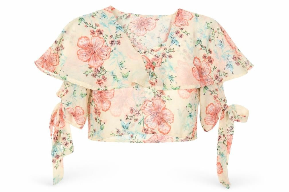 Love & Other Things Womens Beige Floral Polyester Basic Blouse Size M V-Neck - Cold Shoulder