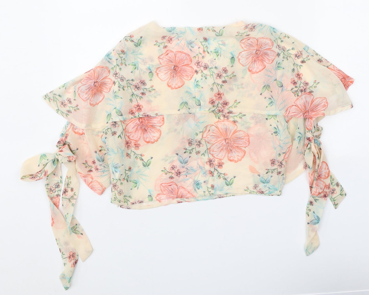 Love & Other Things Womens Beige Floral Polyester Basic Blouse Size M V-Neck - Cold Shoulder