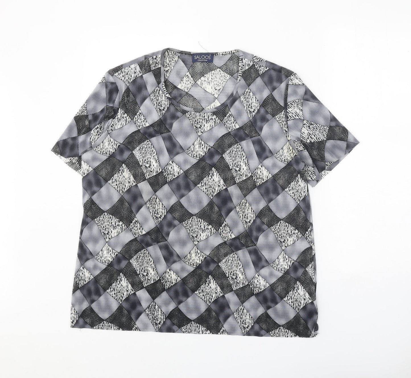 Saloos Womens Grey Geometric Polyester Basic Blouse Size 14 Round Neck