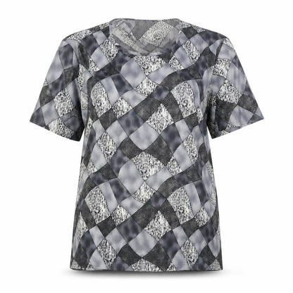 Saloos Womens Grey Geometric Polyester Basic Blouse Size 14 Round Neck