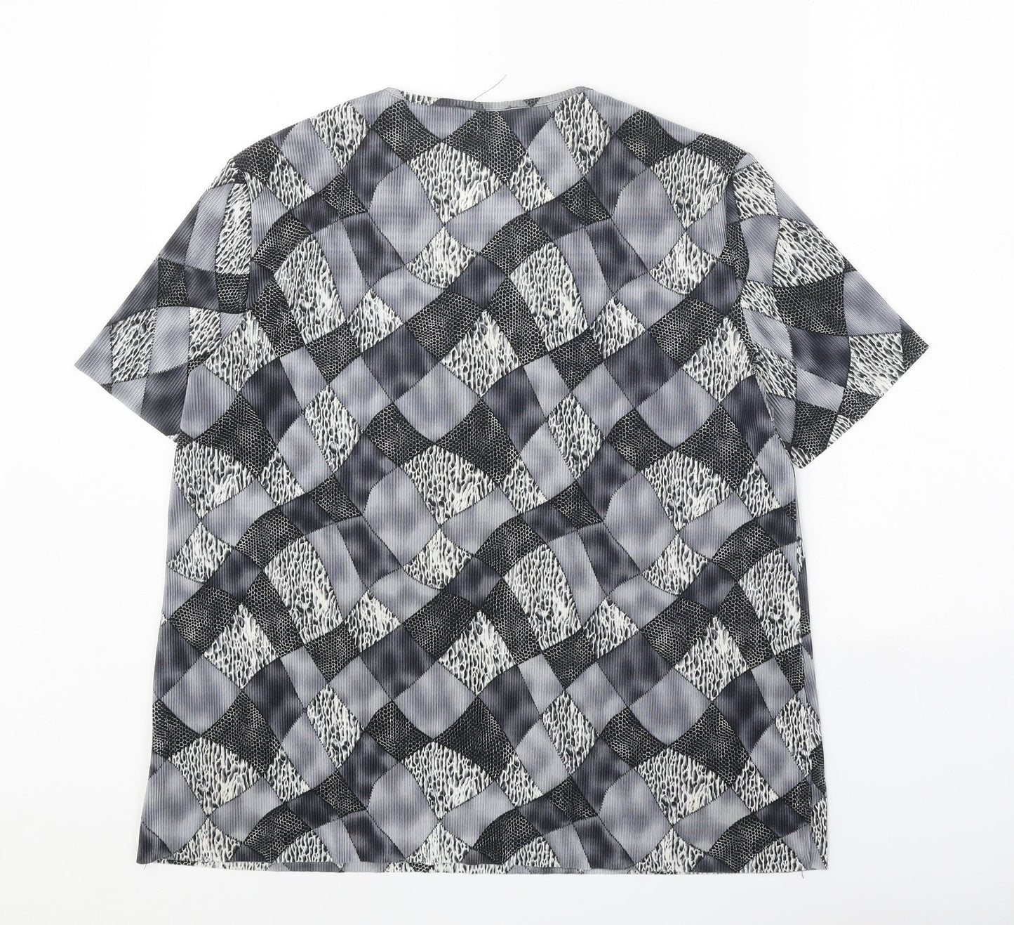 Saloos Womens Grey Geometric Polyester Basic Blouse Size 14 Round Neck