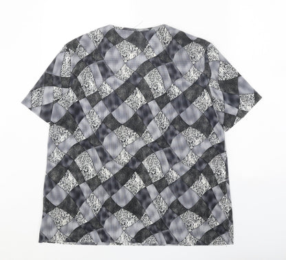 Saloos Womens Grey Geometric Polyester Basic Blouse Size 14 Round Neck