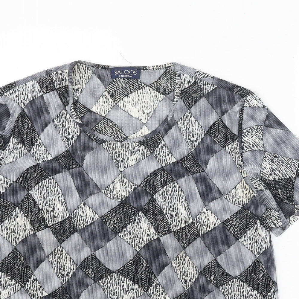Saloos Womens Grey Geometric Polyester Basic Blouse Size 14 Round Neck