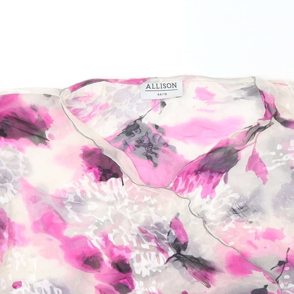 Allison Womens Pink Geometric Polyester Basic Blouse Size 16 V-Neck