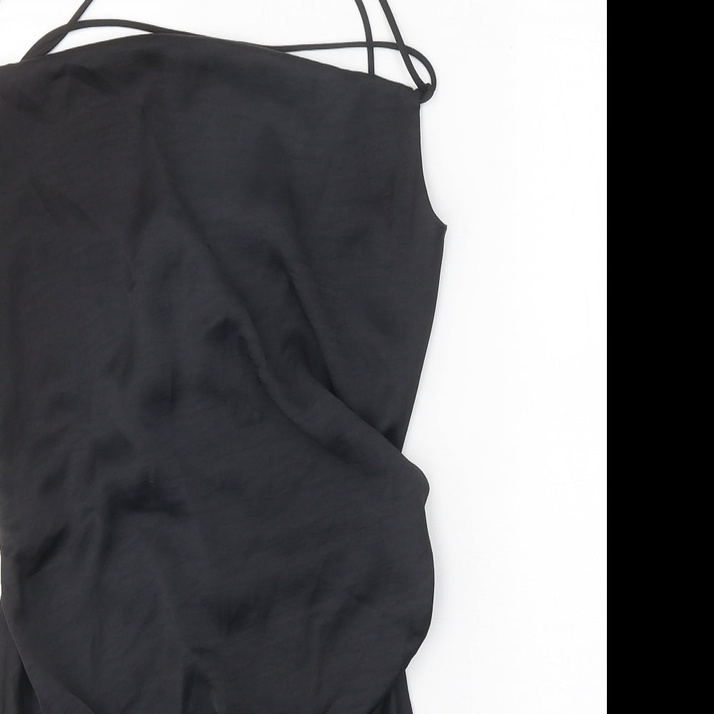 Zara Womens Black Polyester A-Line Size M Cowl Neck Zip