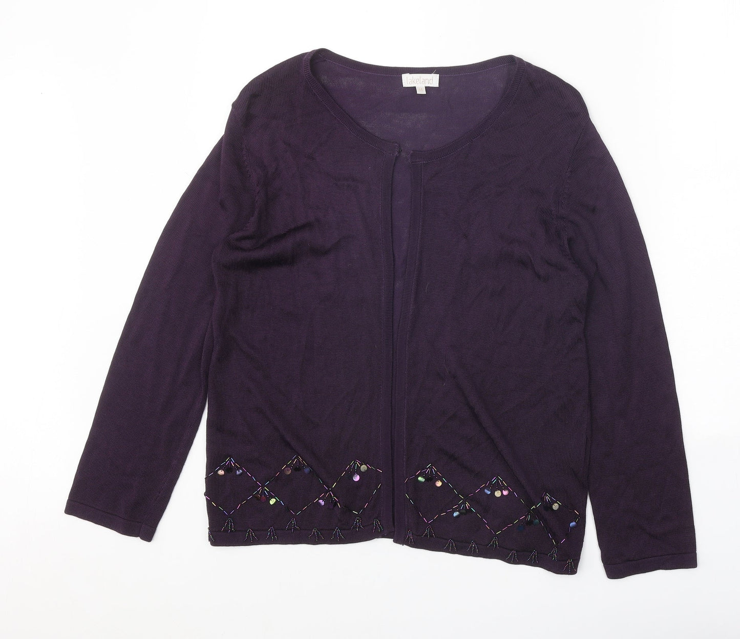 Lakeland Womens Purple Round Neck Ramie Cardigan Jumper Size 14