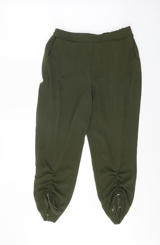 Kzell Womens Green Polyester Trousers Size M Regular Drawstring
