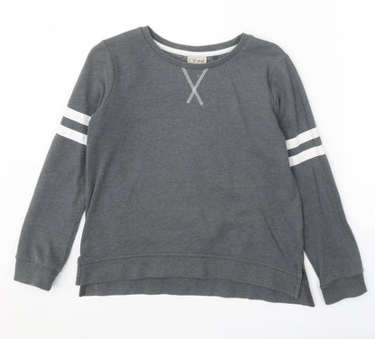 Next Girls Grey Cotton Pullover Sweatshirt Size 12 Years Pullover - Stripe Detail