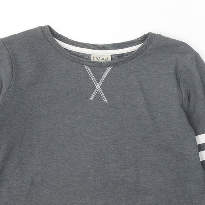 Next Girls Grey Cotton Pullover Sweatshirt Size 12 Years Pullover - Stripe Detail