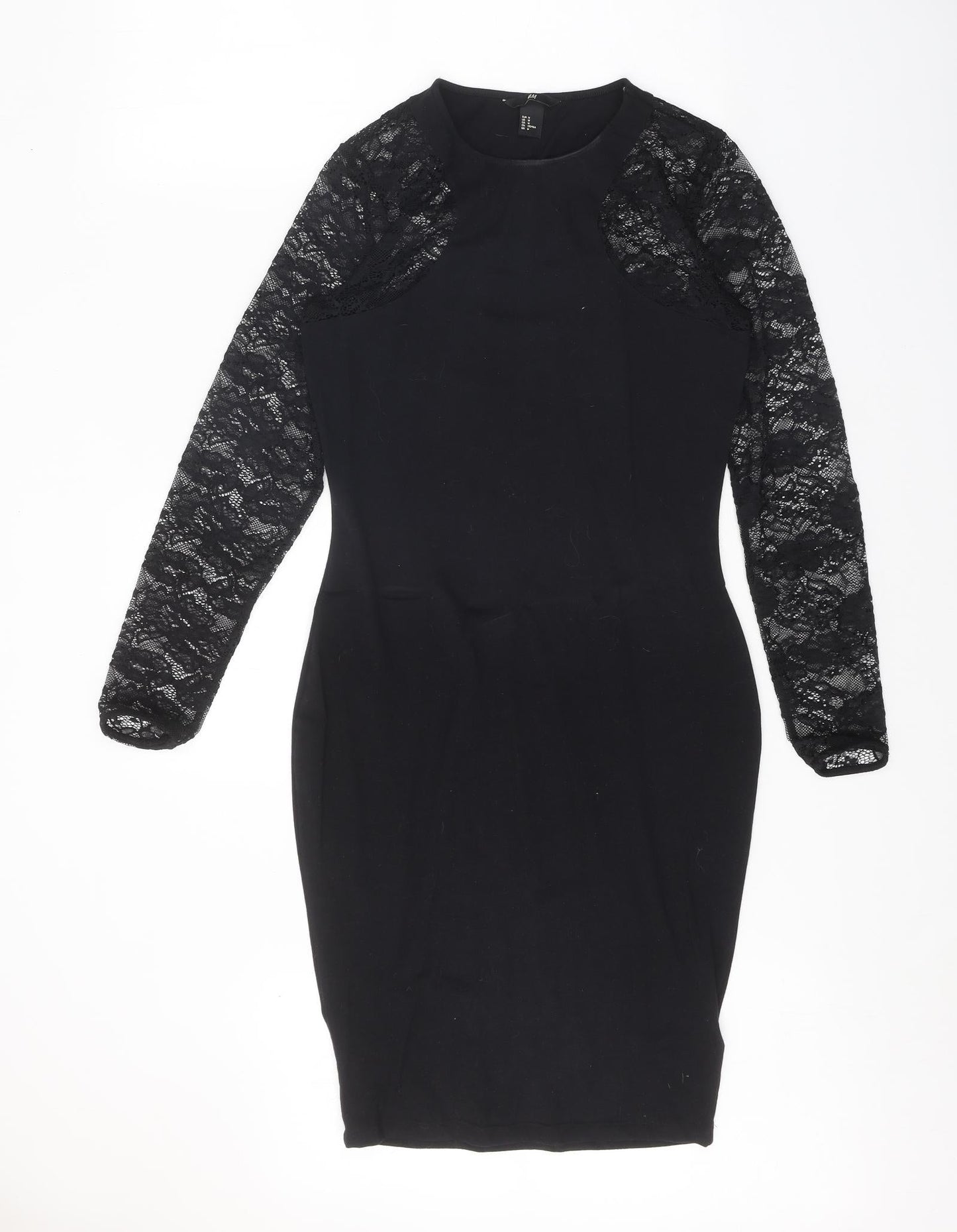 H&M Womens Black Cotton Bodycon Size M Round Neck Pullover