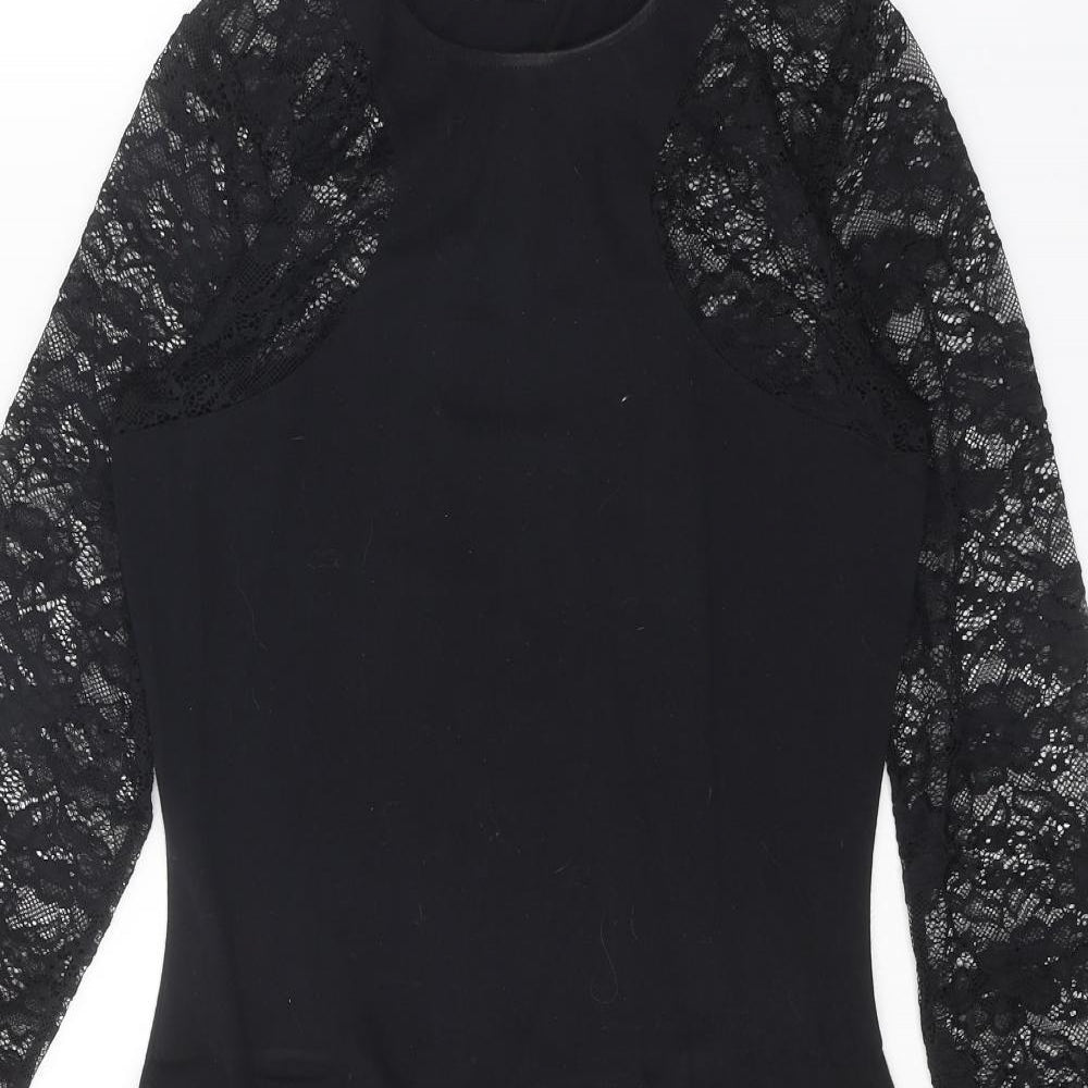 H&M Womens Black Cotton Bodycon Size M Round Neck Pullover