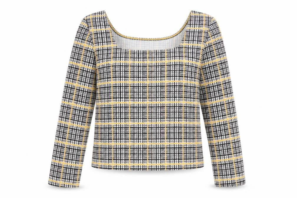 SheIn Womens Black Plaid Polyester Basic Blouse Size XL Square Neck