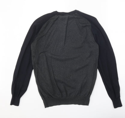 Back view of Easy men’s grey crew neck cotton jumper, size M, long sleeve