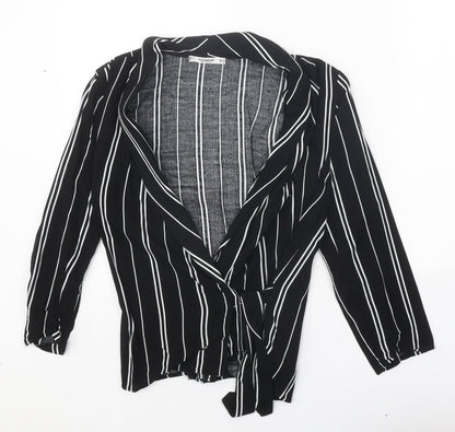 Pull&Bear Womens Black Striped Viscose Wrap Blouse Size S V-Neck