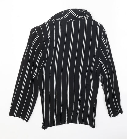 Pull&Bear Womens Black Striped Viscose Wrap Blouse Size S V-Neck