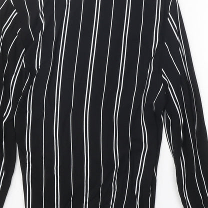 Pull&Bear Womens Black Striped Viscose Wrap Blouse Size S V-Neck