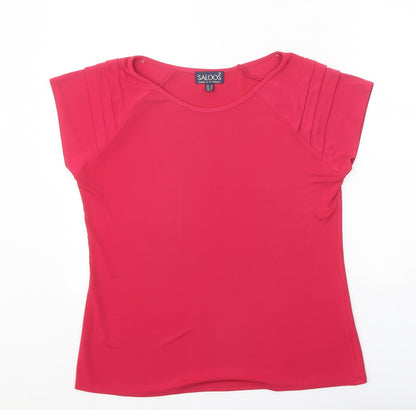 Saloos Womens Pink Polyester Basic T-Shirt Size 16 Boat Neck