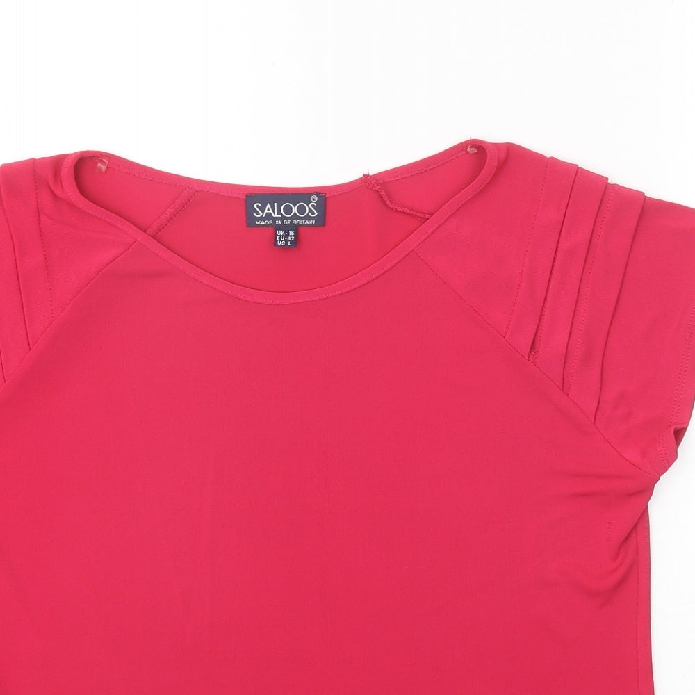 Saloos Womens Pink Polyester Basic T-Shirt Size 16 Boat Neck
