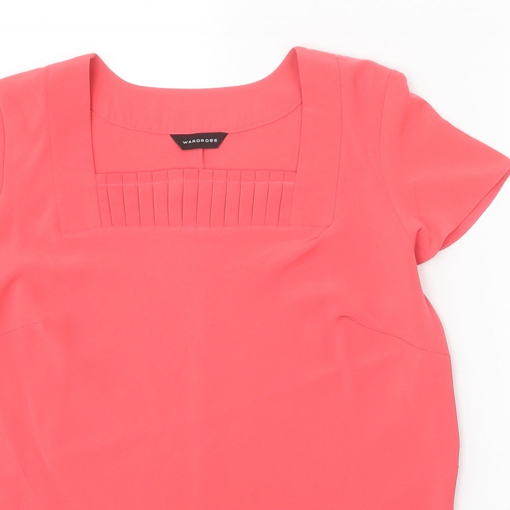 Wardrobe Womens Pink Polyester Basic T-Shirt Size 14 Square Neck