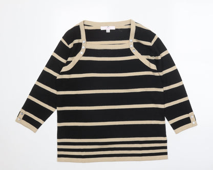 Julipa Womens Black Square Neck Striped Acrylic Pullover Jumper Size 12