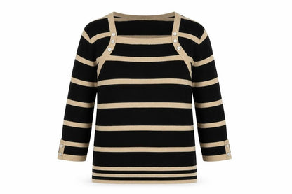 Julipa Womens Black Square Neck Striped Acrylic Pullover Jumper Size 12