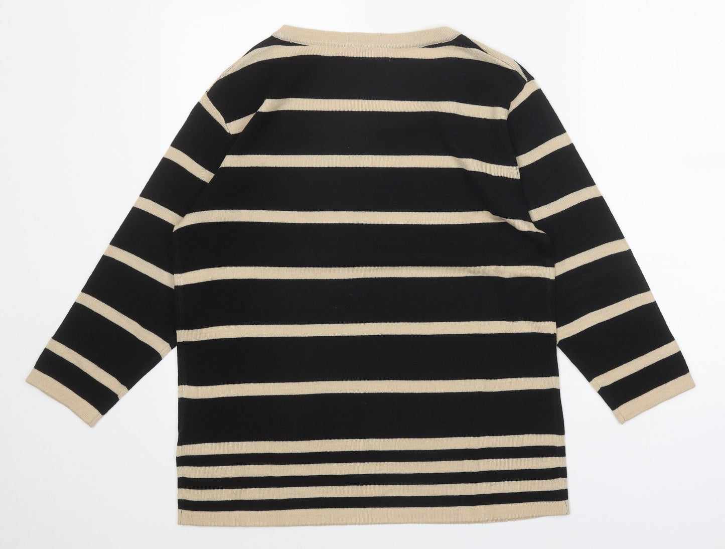 Julipa Womens Black Square Neck Striped Acrylic Pullover Jumper Size 12
