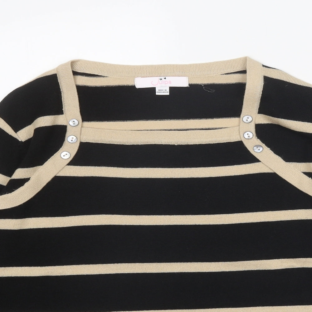 Julipa Womens Black Square Neck Striped Acrylic Pullover Jumper Size 12