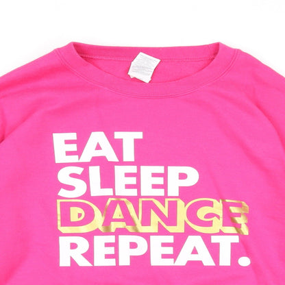 Preloved Gildan Womens Pink Cotton Pullover Sweatshirt Size M Pullover - Eat Sleep Dance Repeat. - Detail